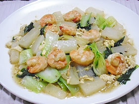 えびとチンゲン菜の中華炒め